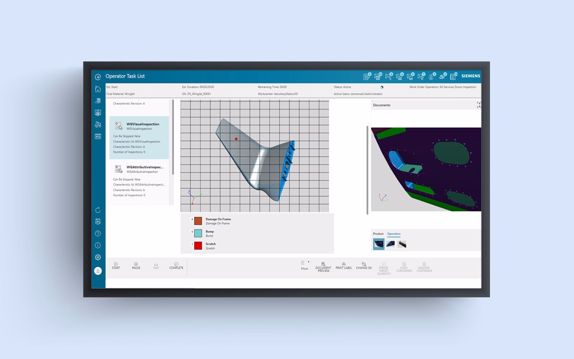 User interface showing component visual inspection